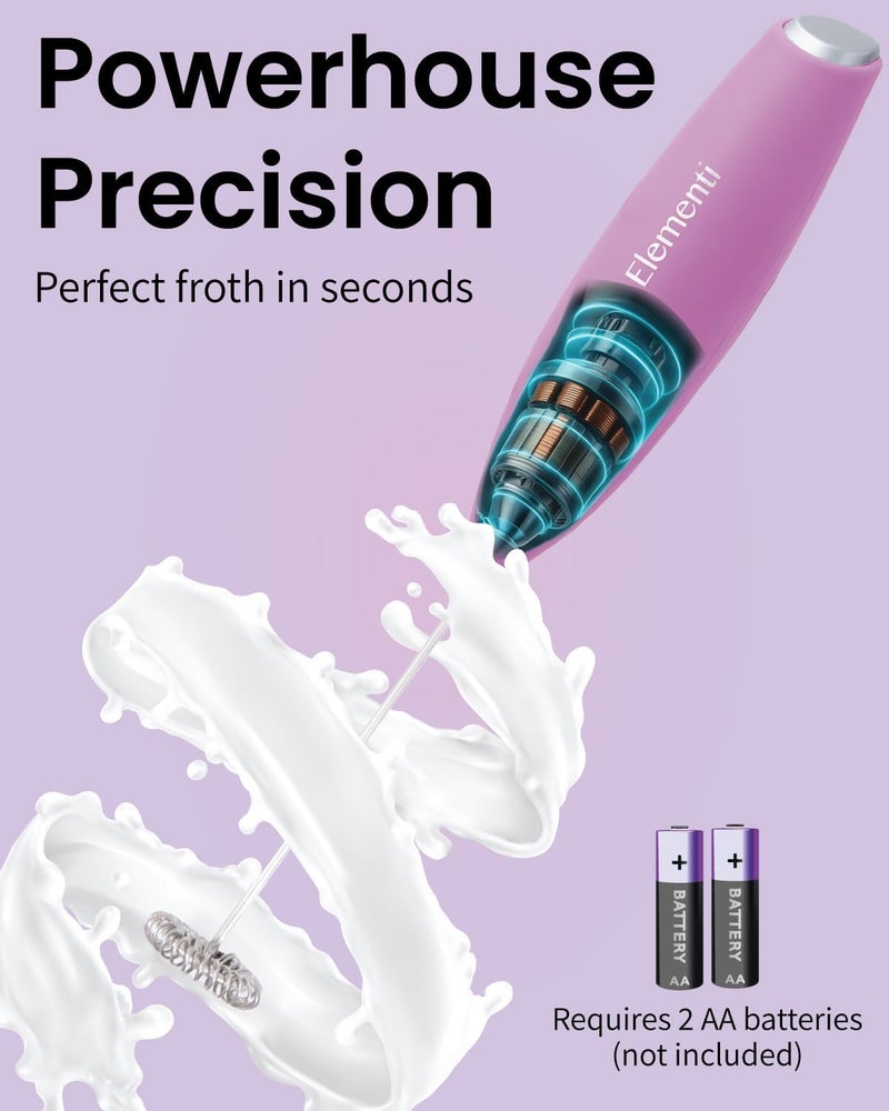 Elementi Drink Mixer Handheld - Electric Stirrer and Powerful Protein Powder Mixer Wand, Easy-to-Use Mini Frother Wand for Quick Delicious Cocktails, Milk Frother and Coffee Stirrers (Pastel Pink) - Image 3